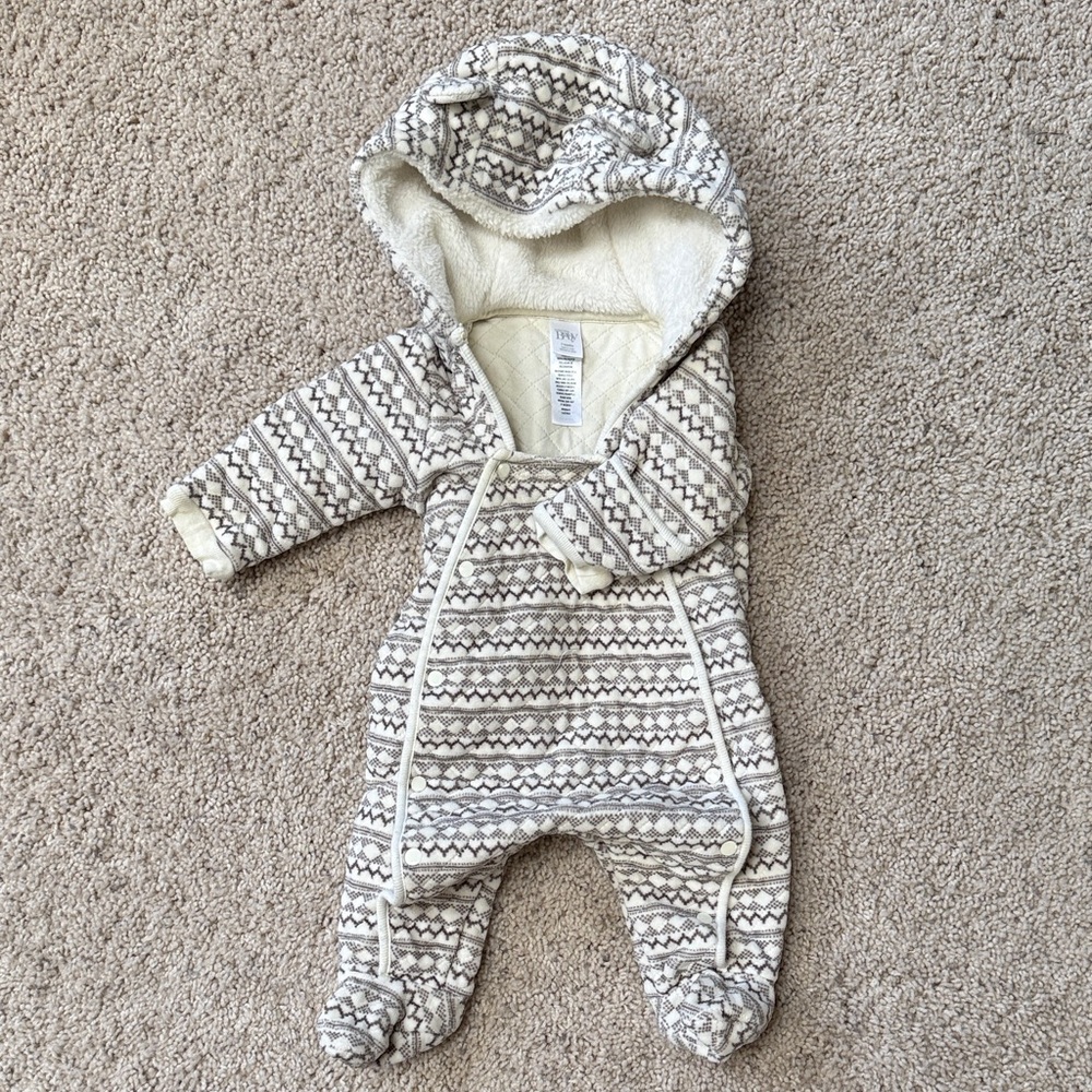 Nordstrom Baby Patterned Hooded Footie - Gray and Cream